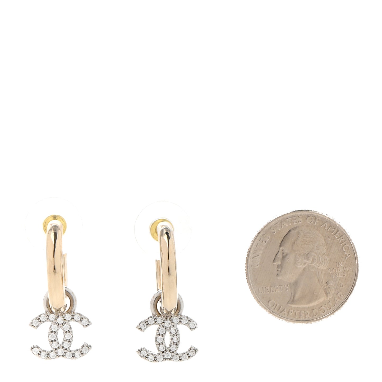Metal Crystal CC Hoop Drop Earrings Gold