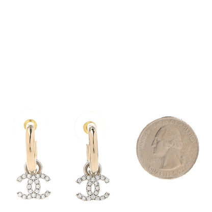 Chanel Metal Crystal CC Hoop Drop Earrings Gold 2 of 4
