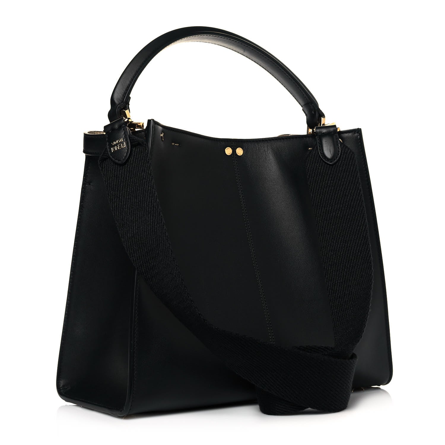 Fendi Vitello Seta Glazed Fabric FF 1974 Medium Peekaboo X-Lite Black Mogano Panna 3 of 12