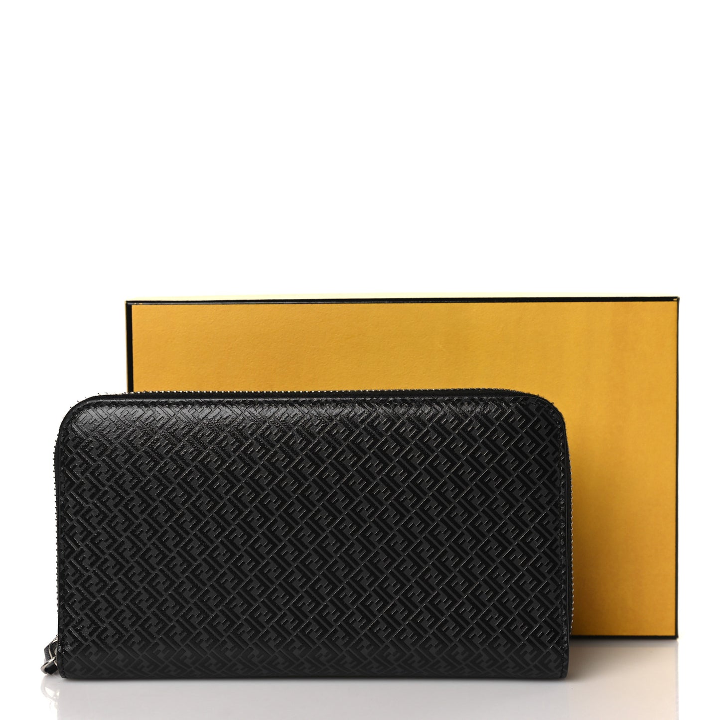 Vitello Grace Light Micro FF Embossed Zip Around Wallet Asfalto Black