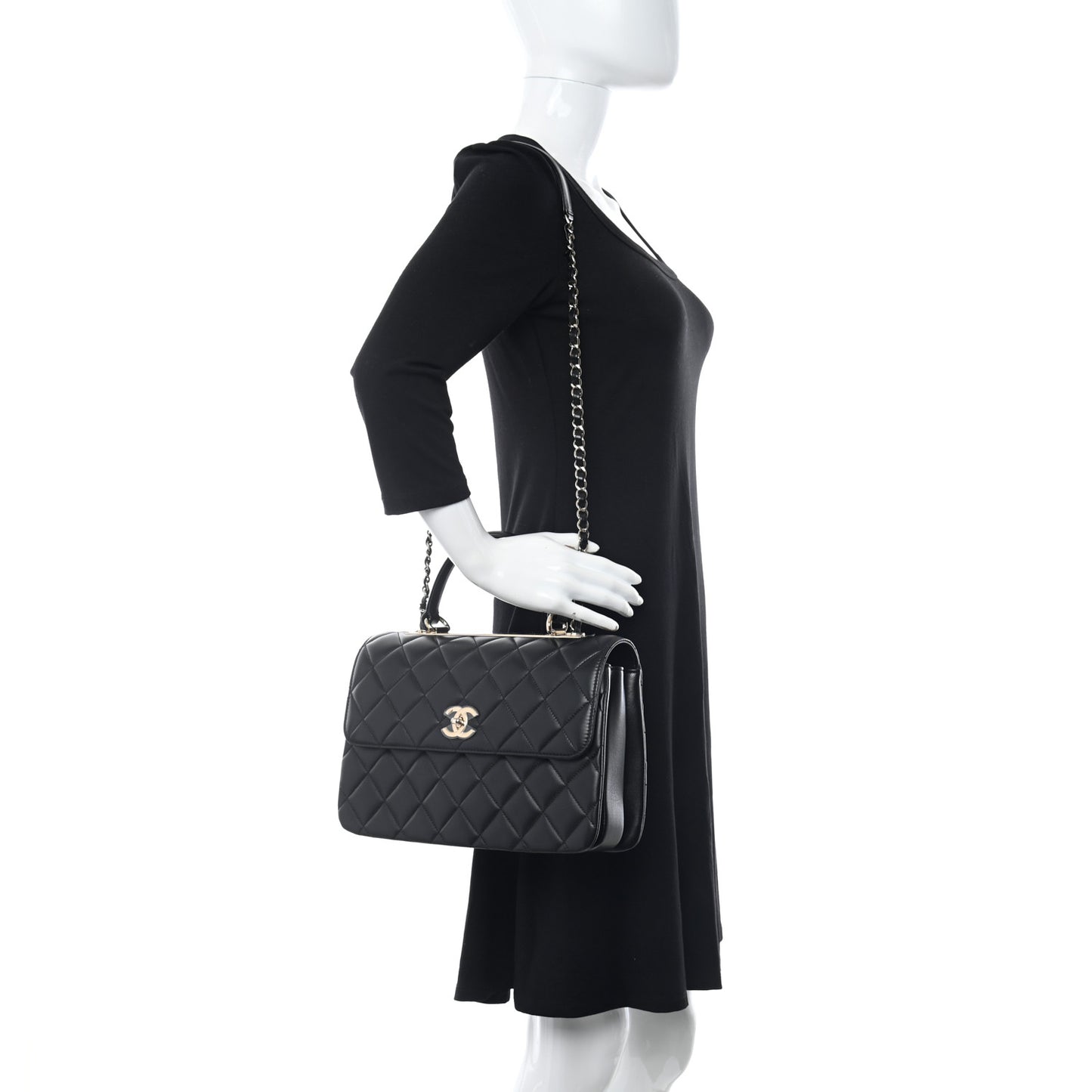 Lambskin Quilted Medium Trendy CC Flap Dual Handle Bag Black