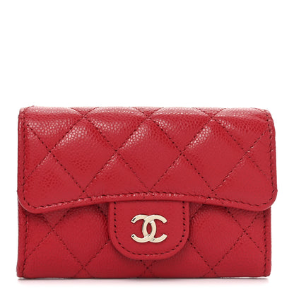 Chanel Caviar Quilted Flap Card Holder Wallet Red 1 of 8
