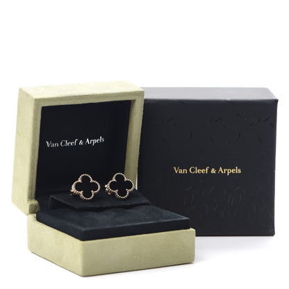 Van Cleef & Arpels 18K Yellow Gold Black Onyx Vintage Alhambra Earrings 6 of 6