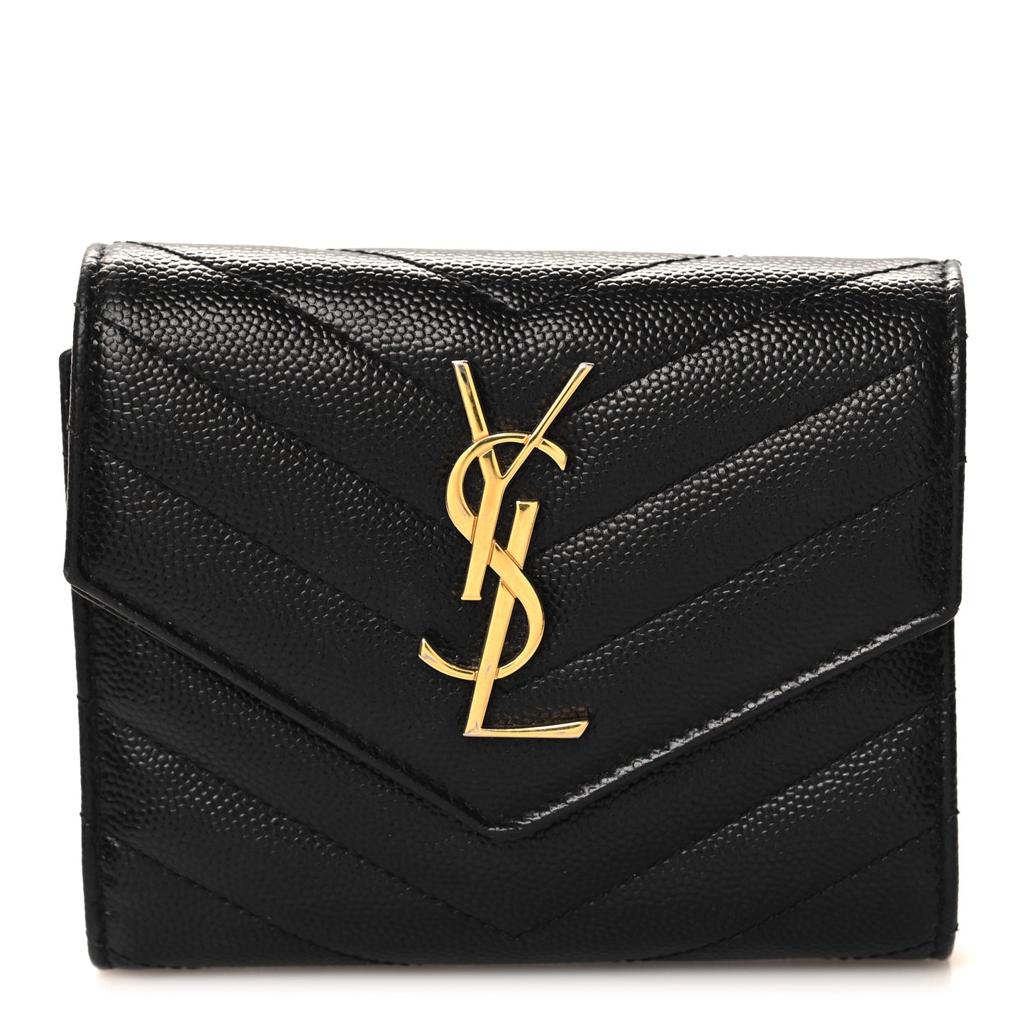 Grain De Poudre Matelasse Chevron Monogram Compact Tri Fold Wallet Black