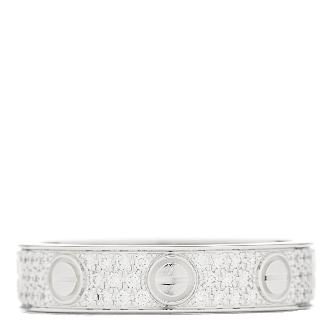Cartier 18K White Gold Diamond 4mm LOVE Wedding Paved Band Ring 47 4 3 of 5