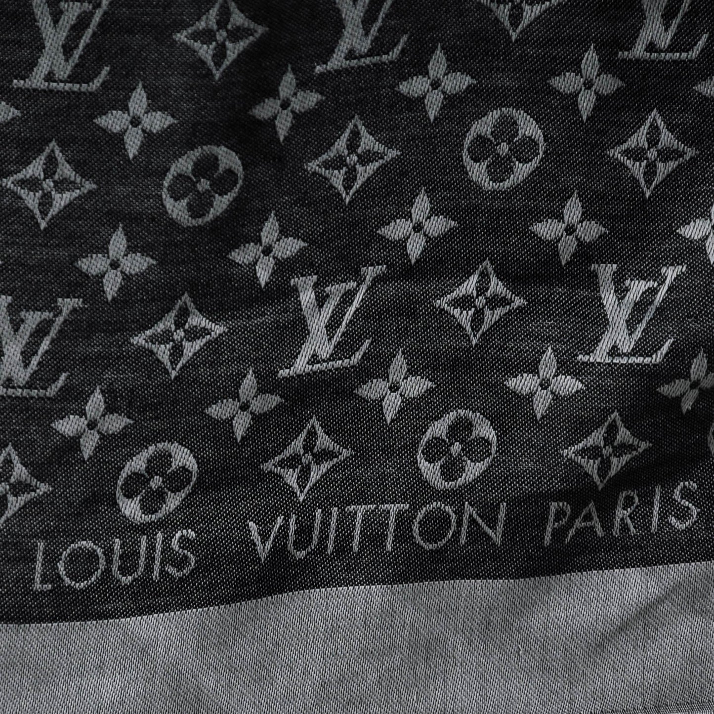 Wool Silk Monogram Denim Shawl Black
