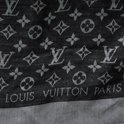 Louis Vuitton Wool Silk Monogram Denim Shawl Black 4 of 8