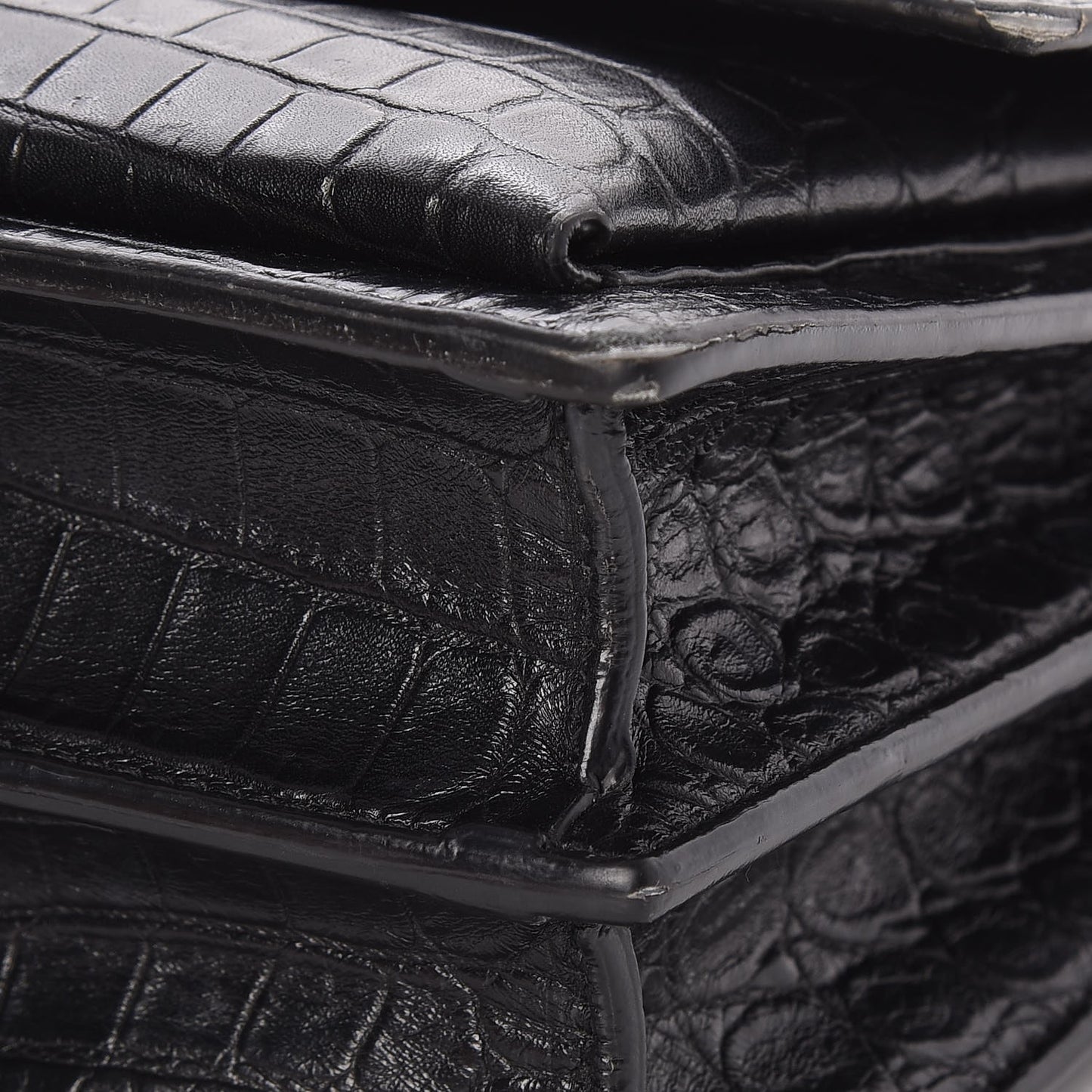 Calfskin Crocodile Embossed Medium Monogram Sunset Black