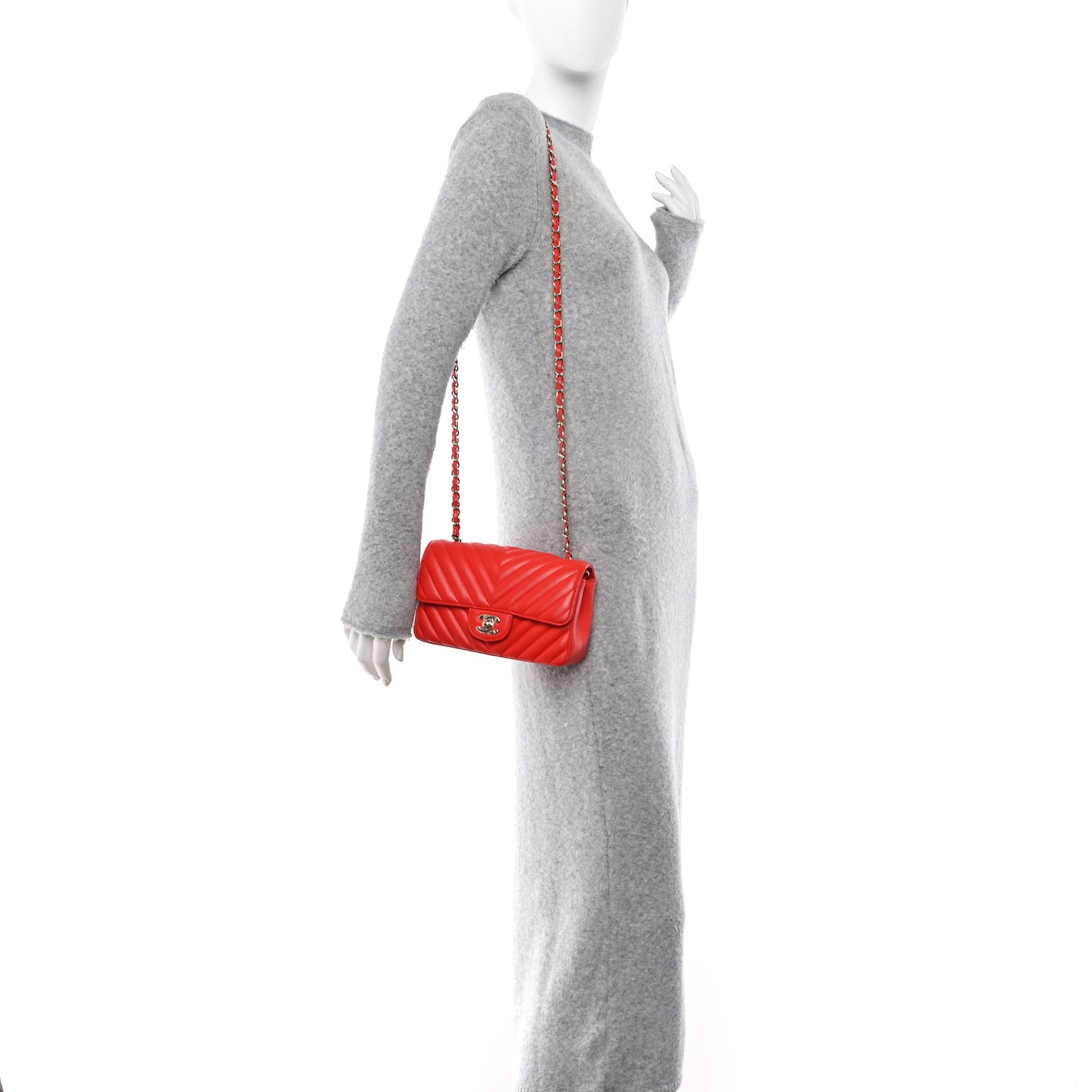 Lambskin Chevron Quilted Mini Rectangular Flap Red