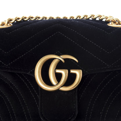 Gucci Velvet Matelasse Mini GG Marmont Shoulder Bag Black 9 of 9