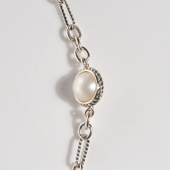 David Yurman Sterling Silver Pearl Figaro Chain Necklace 5 of 12