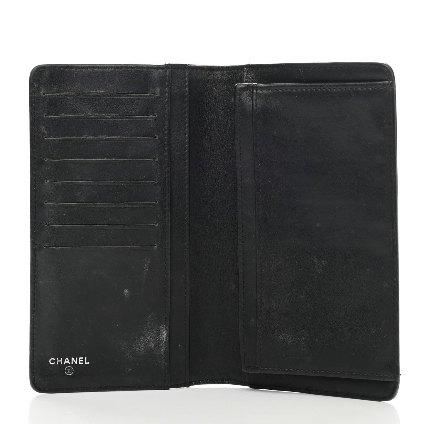 Patent Camellia Embossed Yen Wallet Black