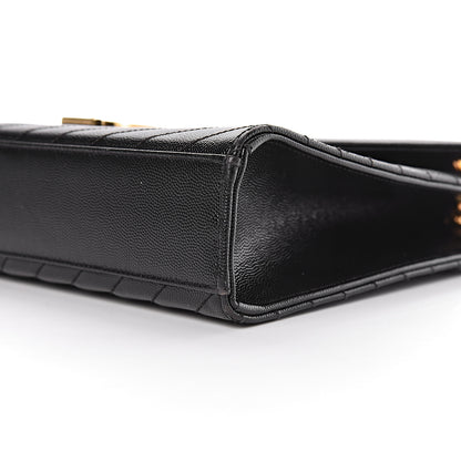 Saint Laurent Grain De Poudre Matelasse Chevron Large Monogram Satchel Black 14 of 20
