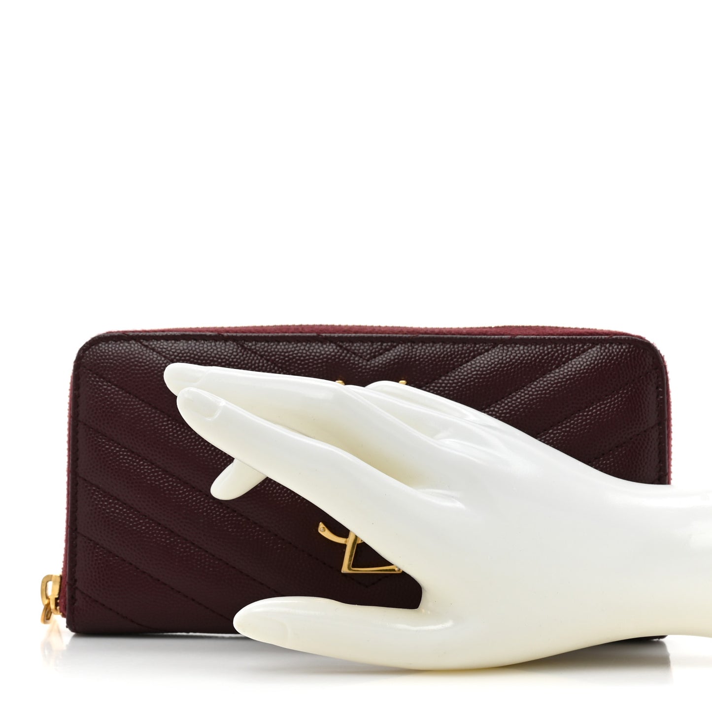 Grain de Poudre Textured Matelasse Chevron Monogram Zip Around Wallet Rouge Legion