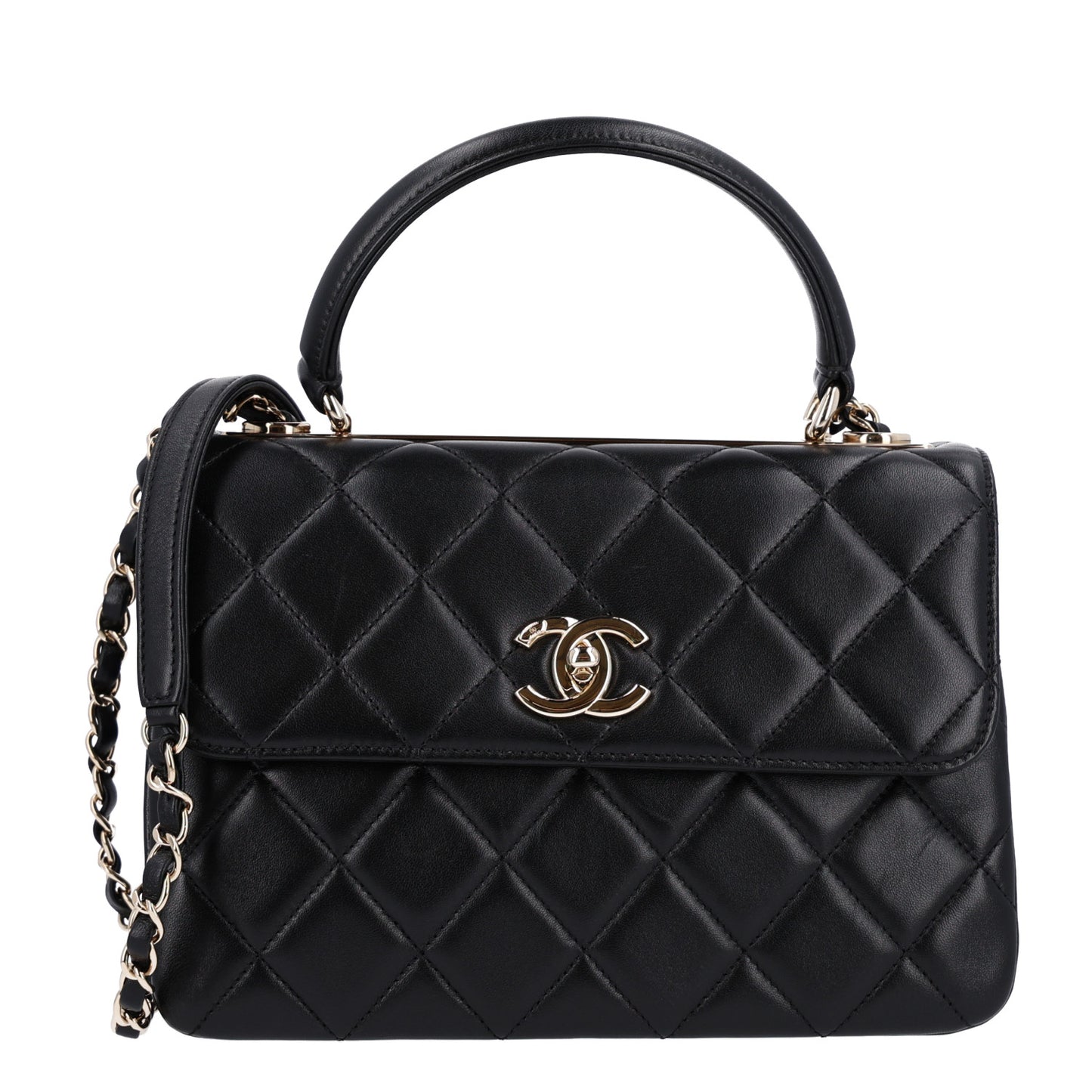 Lambskin Quilted Small Trendy CC Dual Handle Flap Bag Black