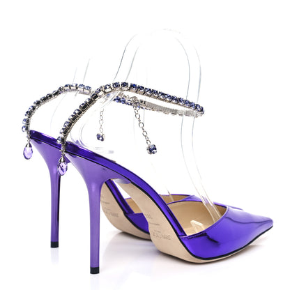 Jimmy Choo Liquid Metal Calfskin Crystal Saeda 100 Pumps 38.5 Cassis 4 of 8