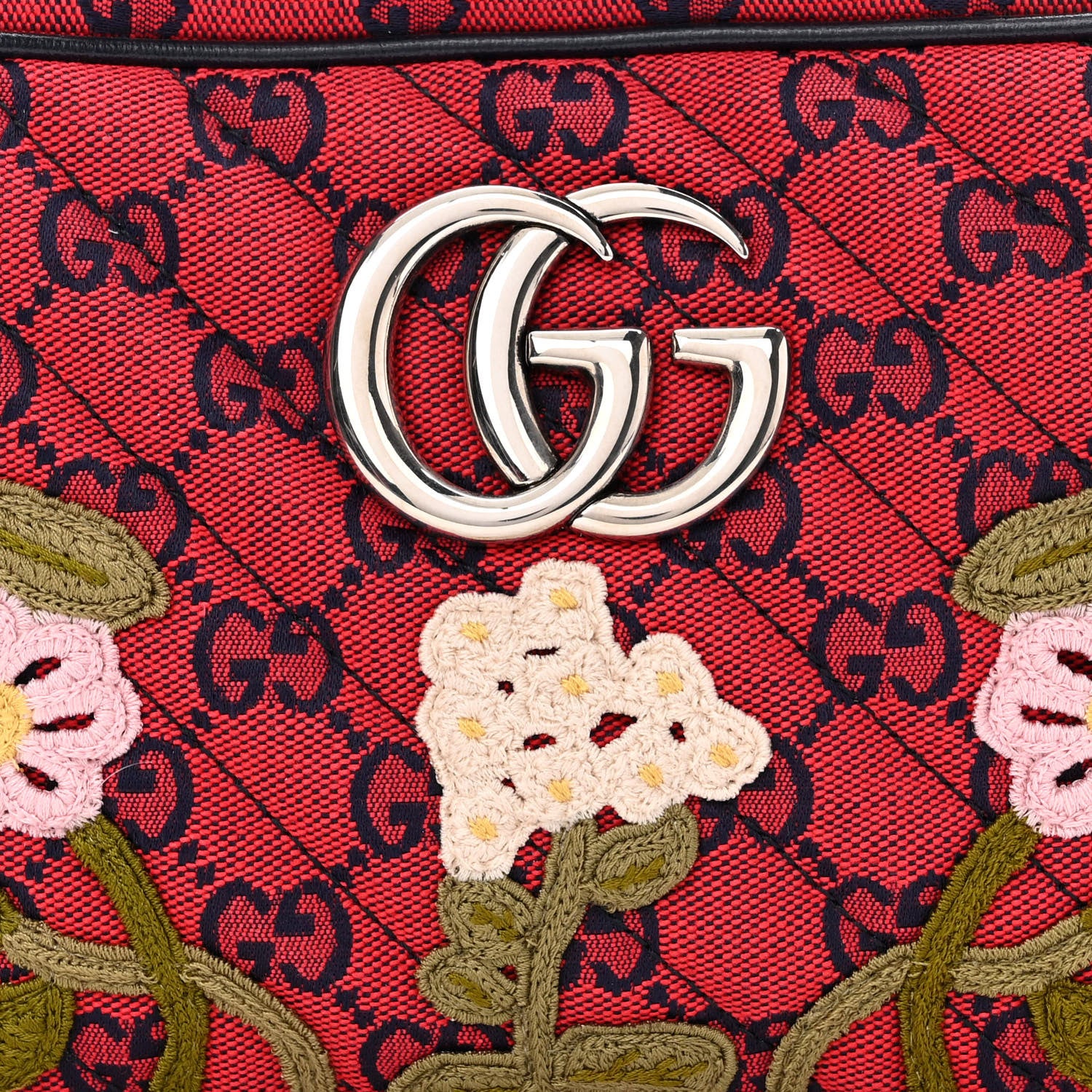 Gucci Monogram Multicolor Matelasse Diagonal Floral Embroidered Small GG Marmont Chain Shoulder Bag Red Blue Multicolor 9 of 11