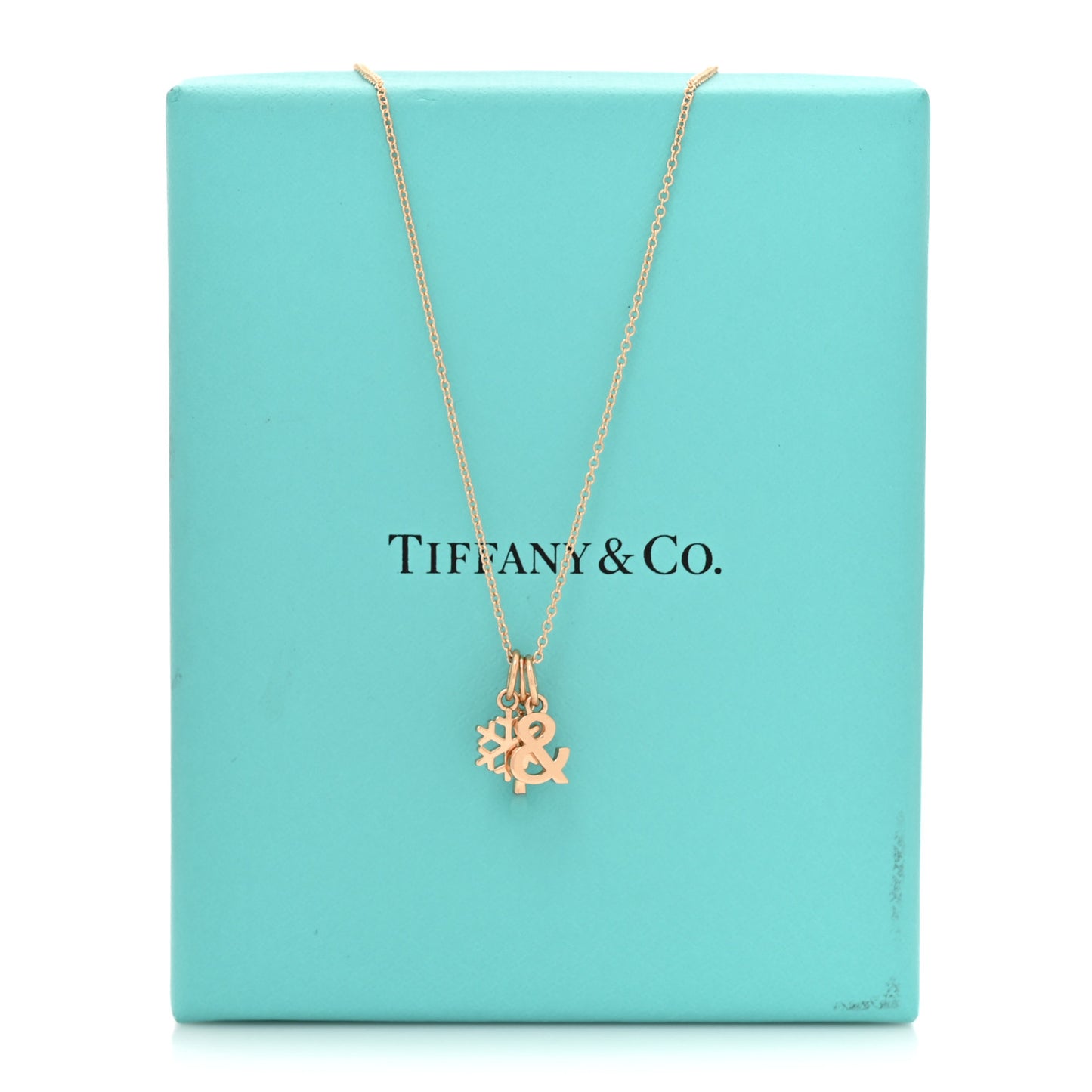 18K Rose Gold Enamel Ampersand Snowflake Match Pendant Necklace Blue