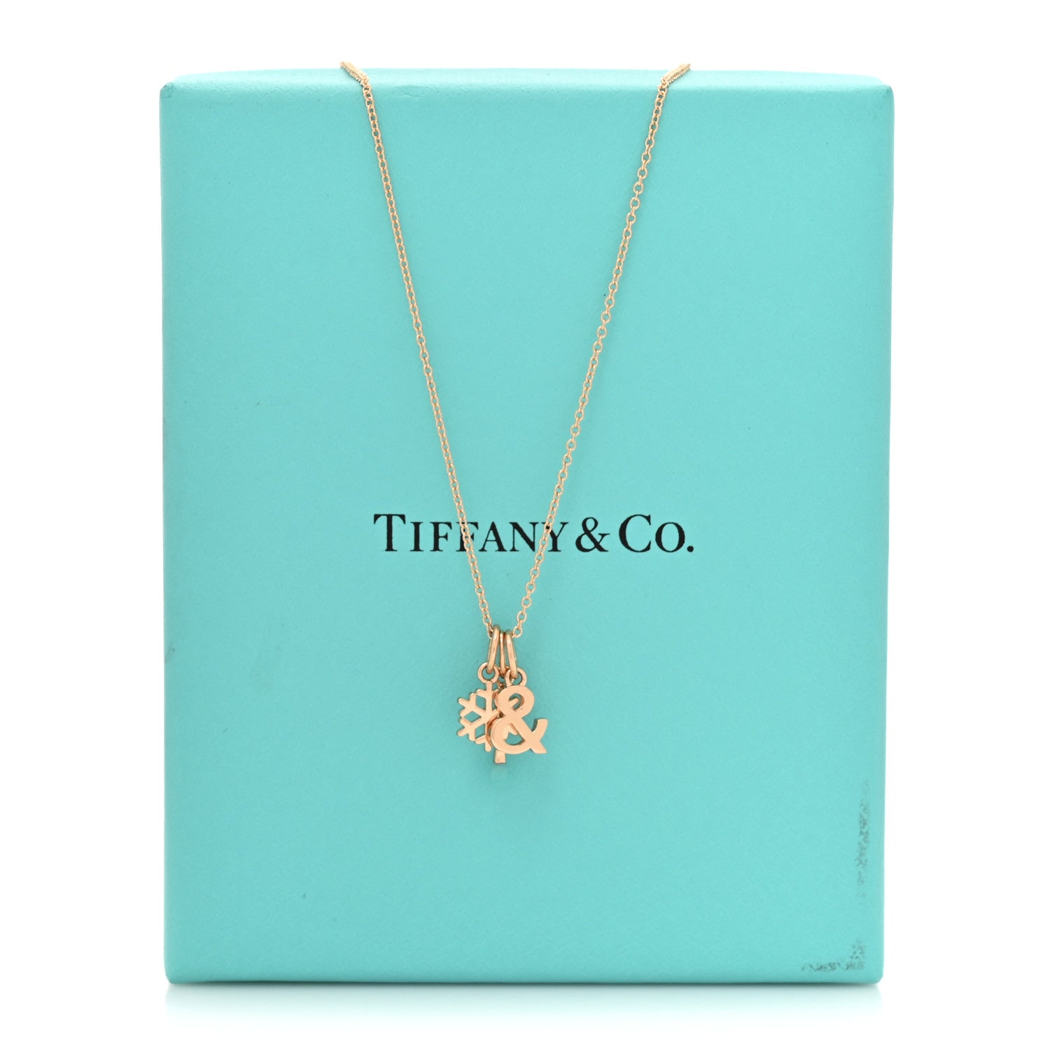 Tiffany 18K Rose Gold Enamel Ampersand Snowflake Match Pendant Necklace Blue 6 of 6
