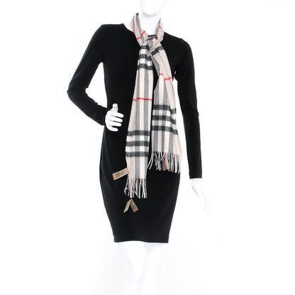 Burberry Cashmere Giant Check Fringe Scarf Stone 2 of 6