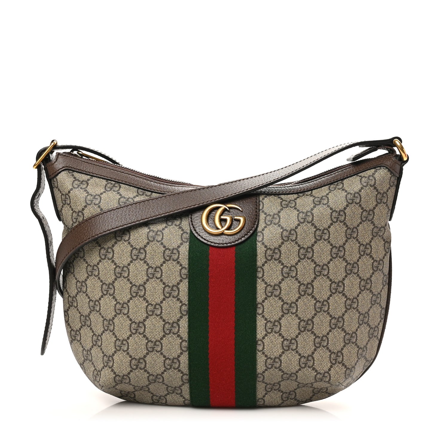 GG Supreme Monogram Web Small Ophidia Half Moon Hobo Brown