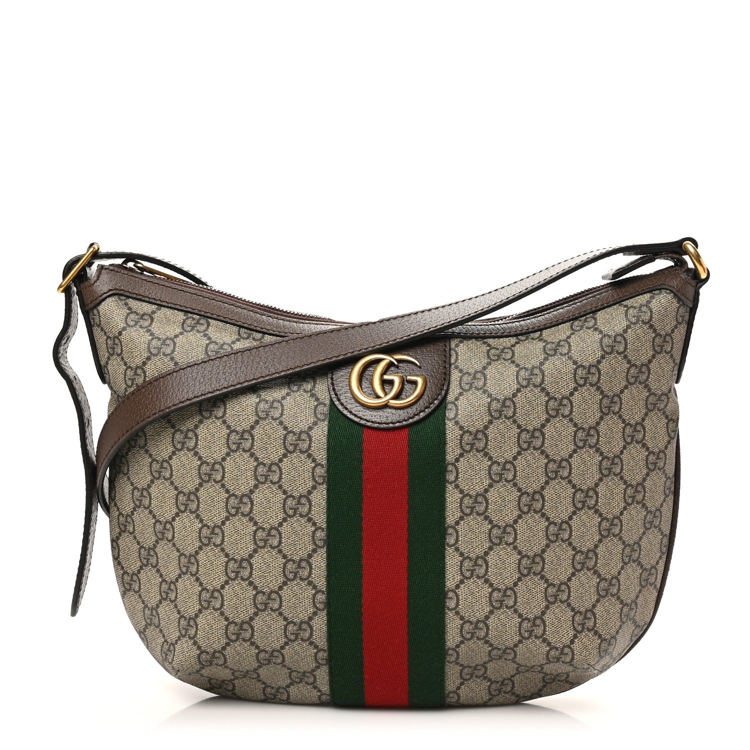 Gucci GG Supreme Monogram Web Small Ophidia Half Moon Hobo Brown 1 of 10