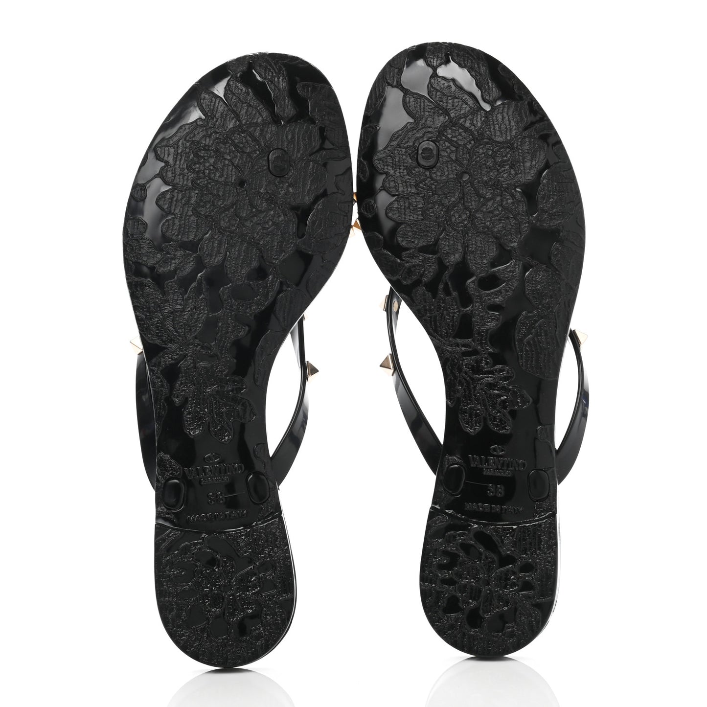 PVC Jelly Rockstud Bow Thong Sandals 38 Black
