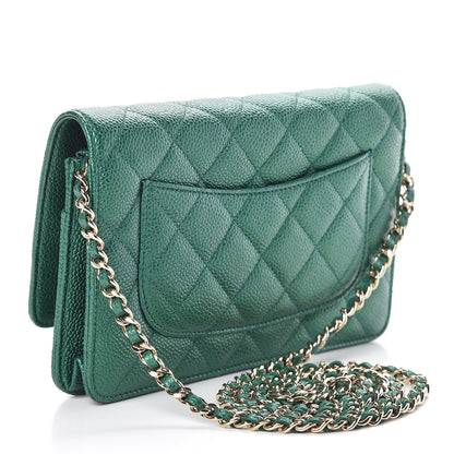 Chanel Metallic Caviar Quilted Wallet On Chain WOC Green 3 of 12