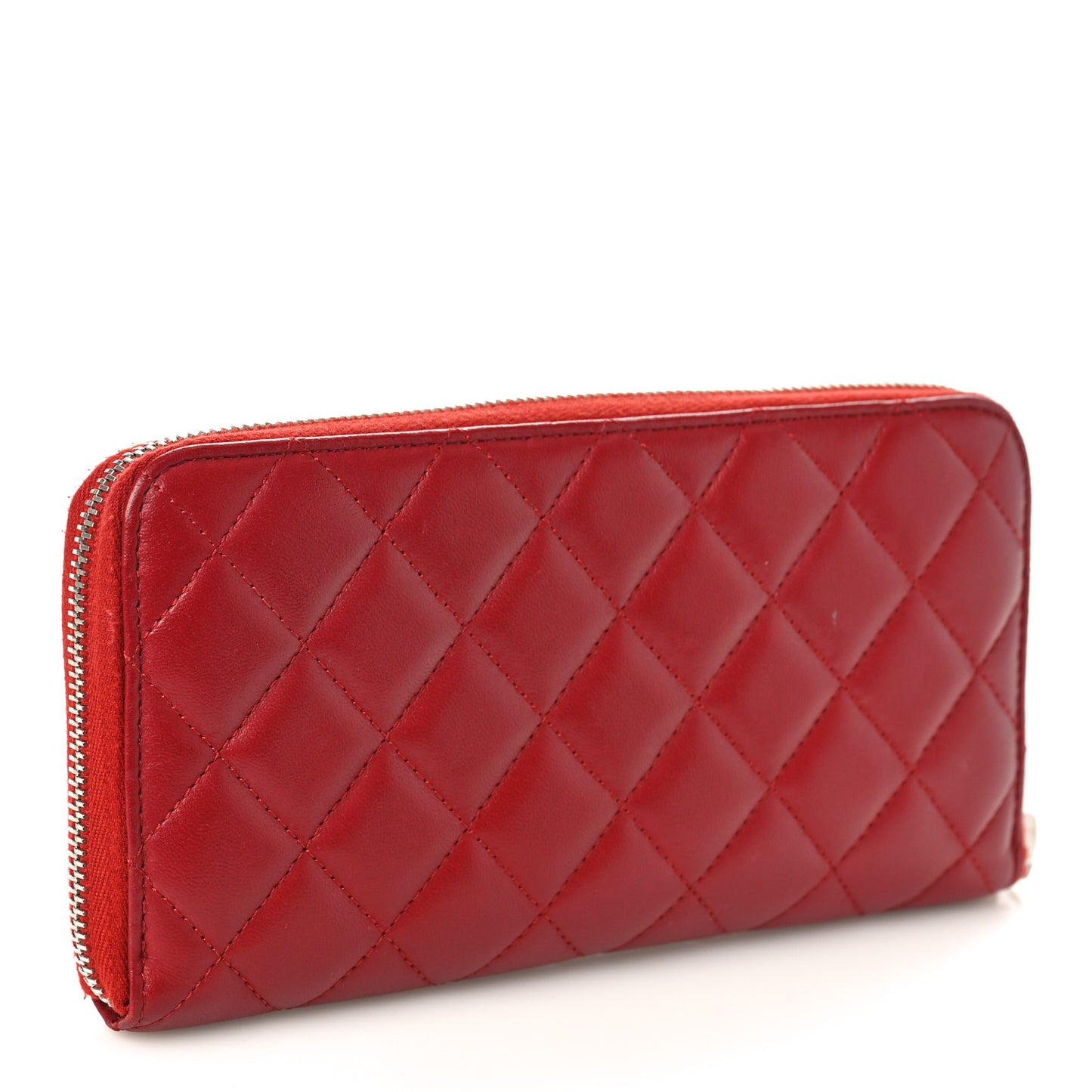 Lambskin Quilted Large Gusset Zip Around Wallet Red
