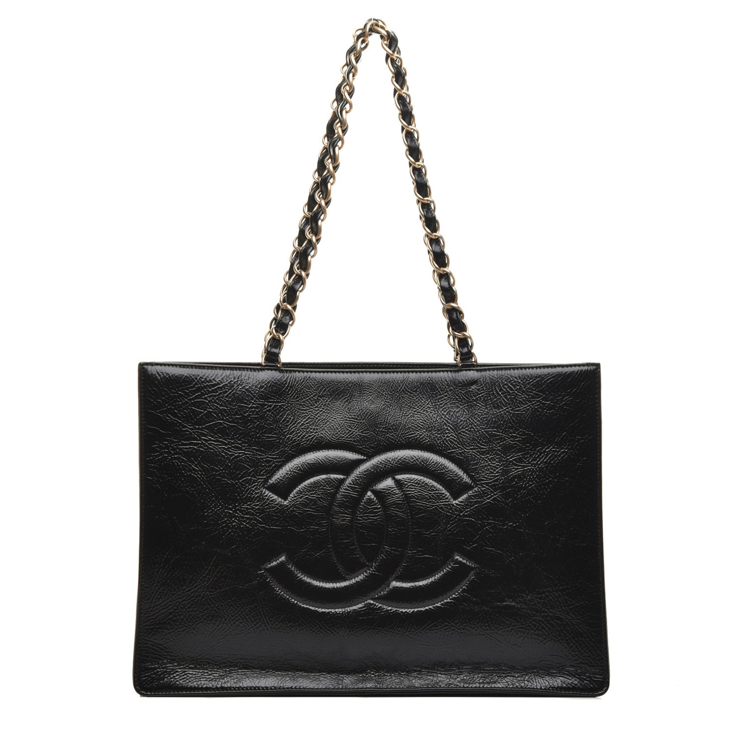Shiny Aged Calfskin Shopping Bag Black
