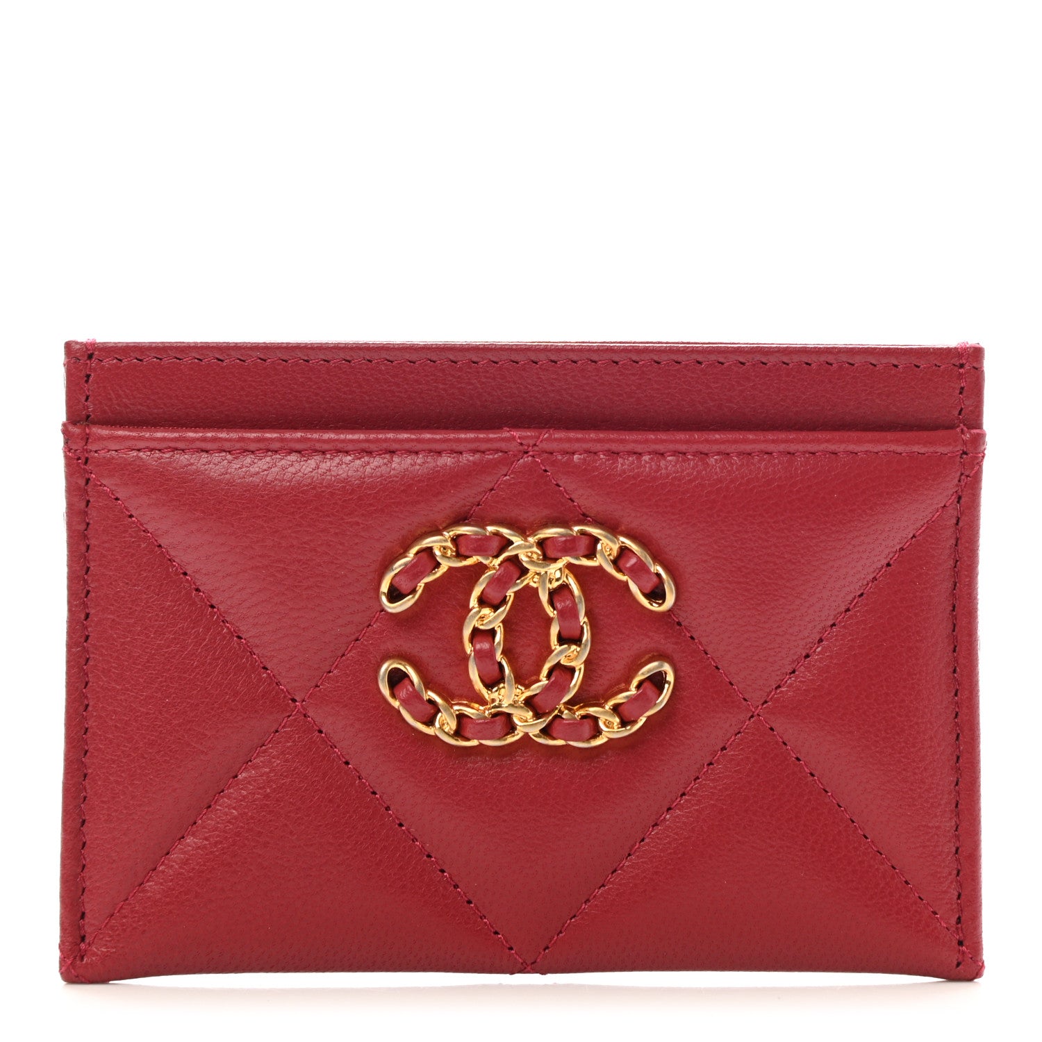 Chanel Goatskin Quilted Chanel 19 Card Holder Red 1 of 8