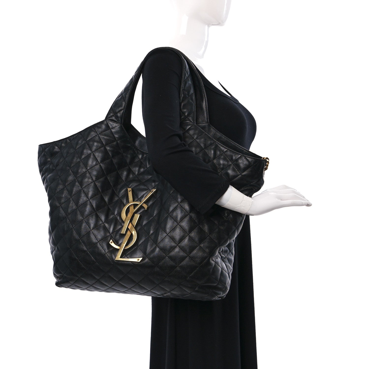 Saint Laurent Lambskin Quilted Maxi Icare Shopping Tote Black 2 of 17
