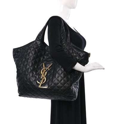 Saint Laurent Lambskin Quilted Maxi Icare Shopping Tote Black 2 of 17