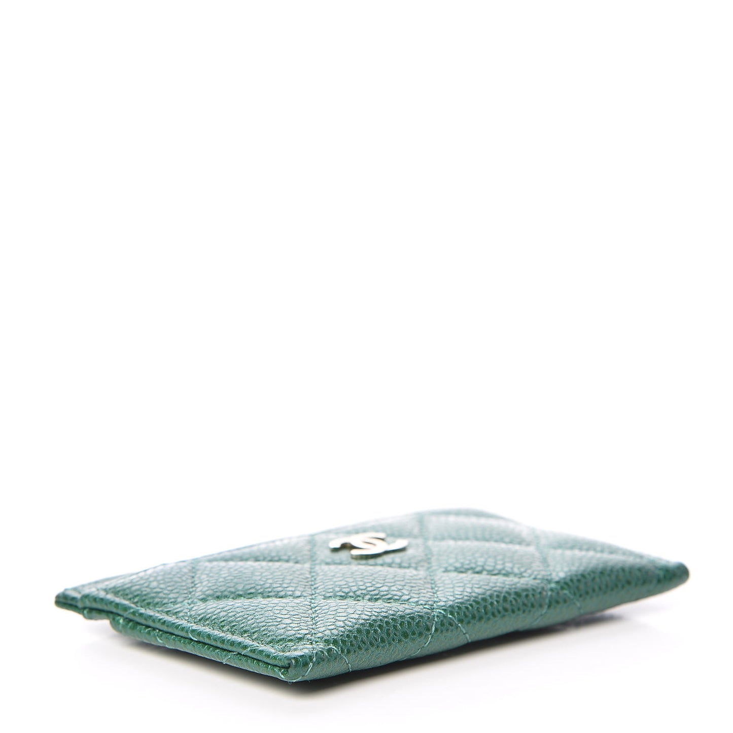 Metallic Caviar Quilted Card Holder Green