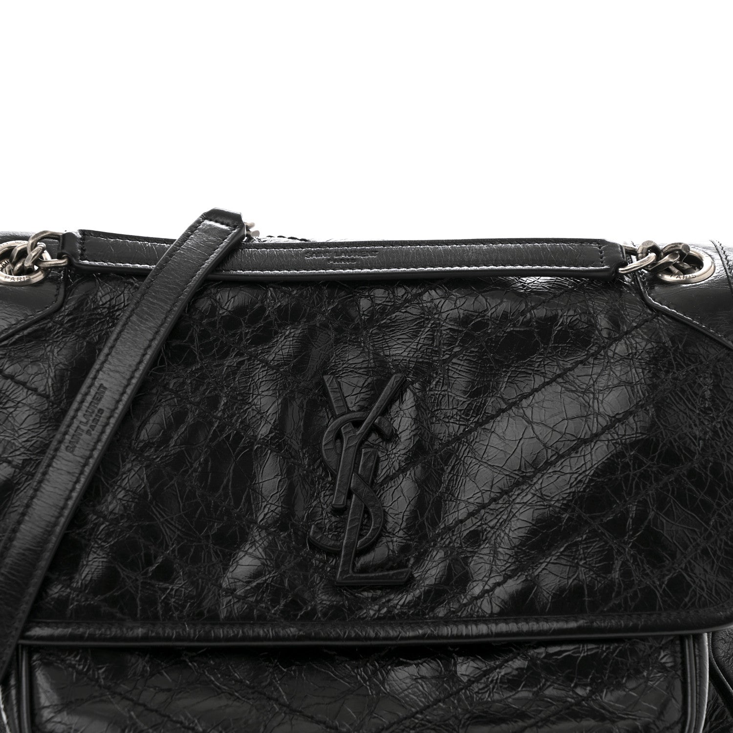 Saint Laurent Crinkled Calfskin Matelasse Monogram Medium Niki Chain Satchel Black 8 of 13
