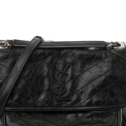 Saint Laurent Crinkled Calfskin Matelasse Monogram Medium Niki Chain Satchel Black 8 of 13