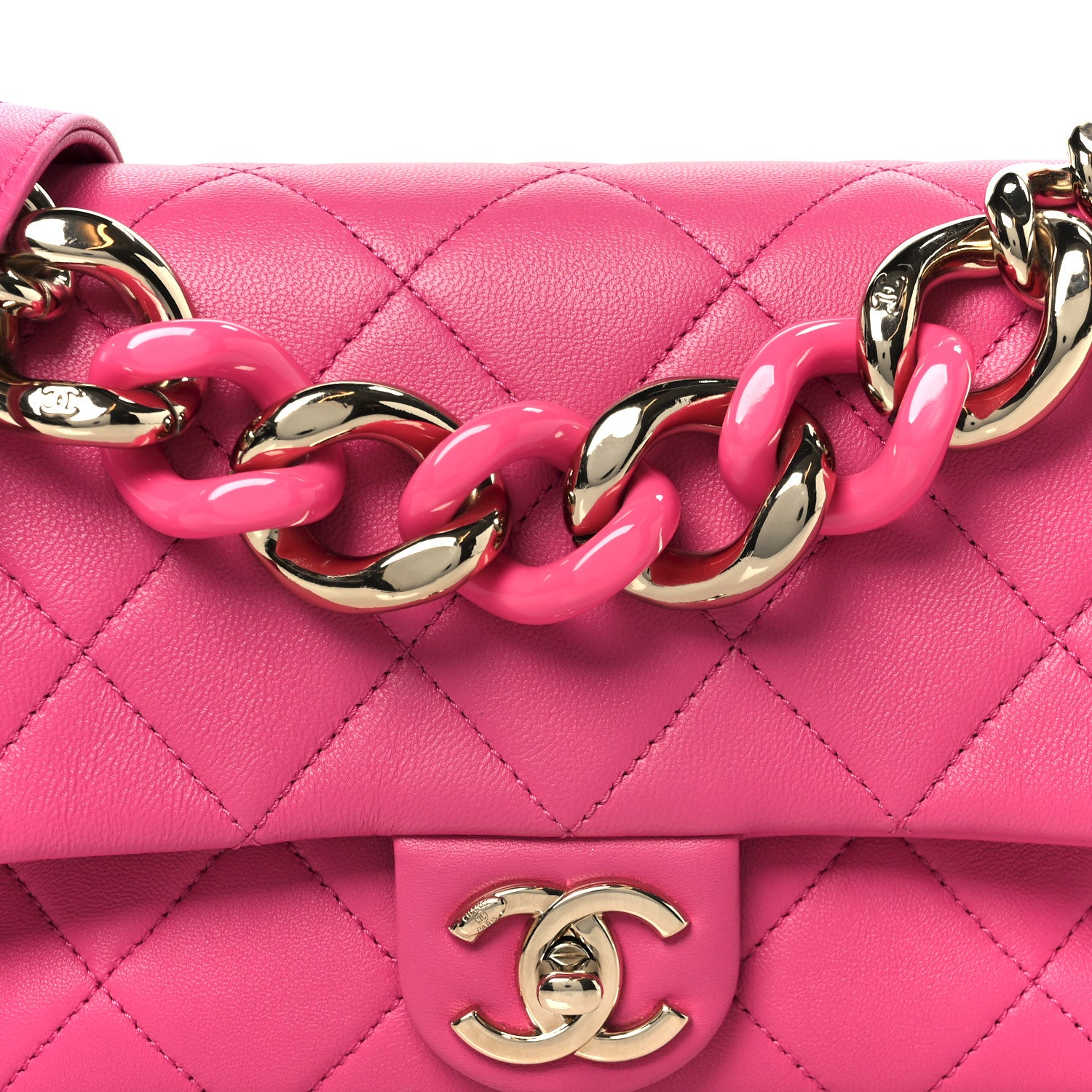 Chanel Lambskin Quilted Resin Bi-Color Chain Flap Bag Pink 9 of 11
