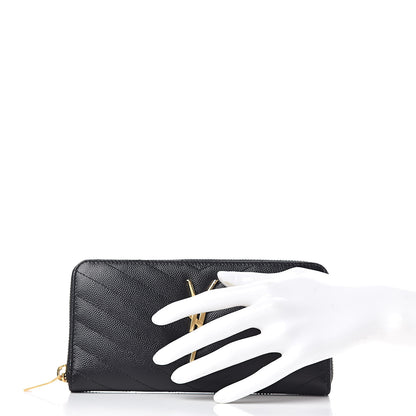 Saint Laurent Grain De Poudre Matelasse Chevron Monogram Zip Around Wallet Black 2 of 7