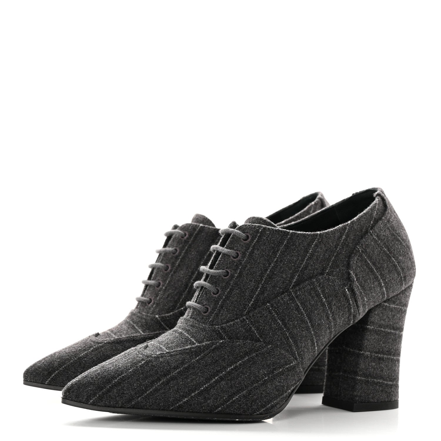 Chanel Fabric Lace Up Ankle Booties 37 Grey 3 of 11