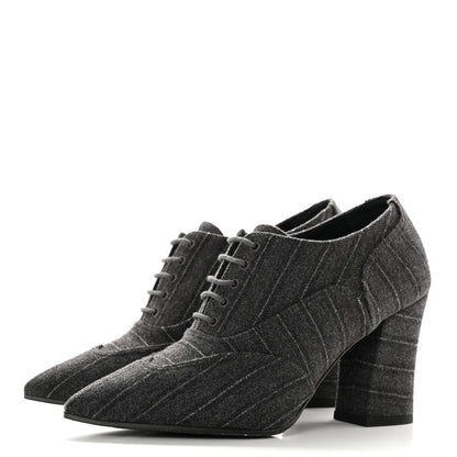 Chanel Fabric Lace Up Ankle Booties 37 Grey 3 of 11