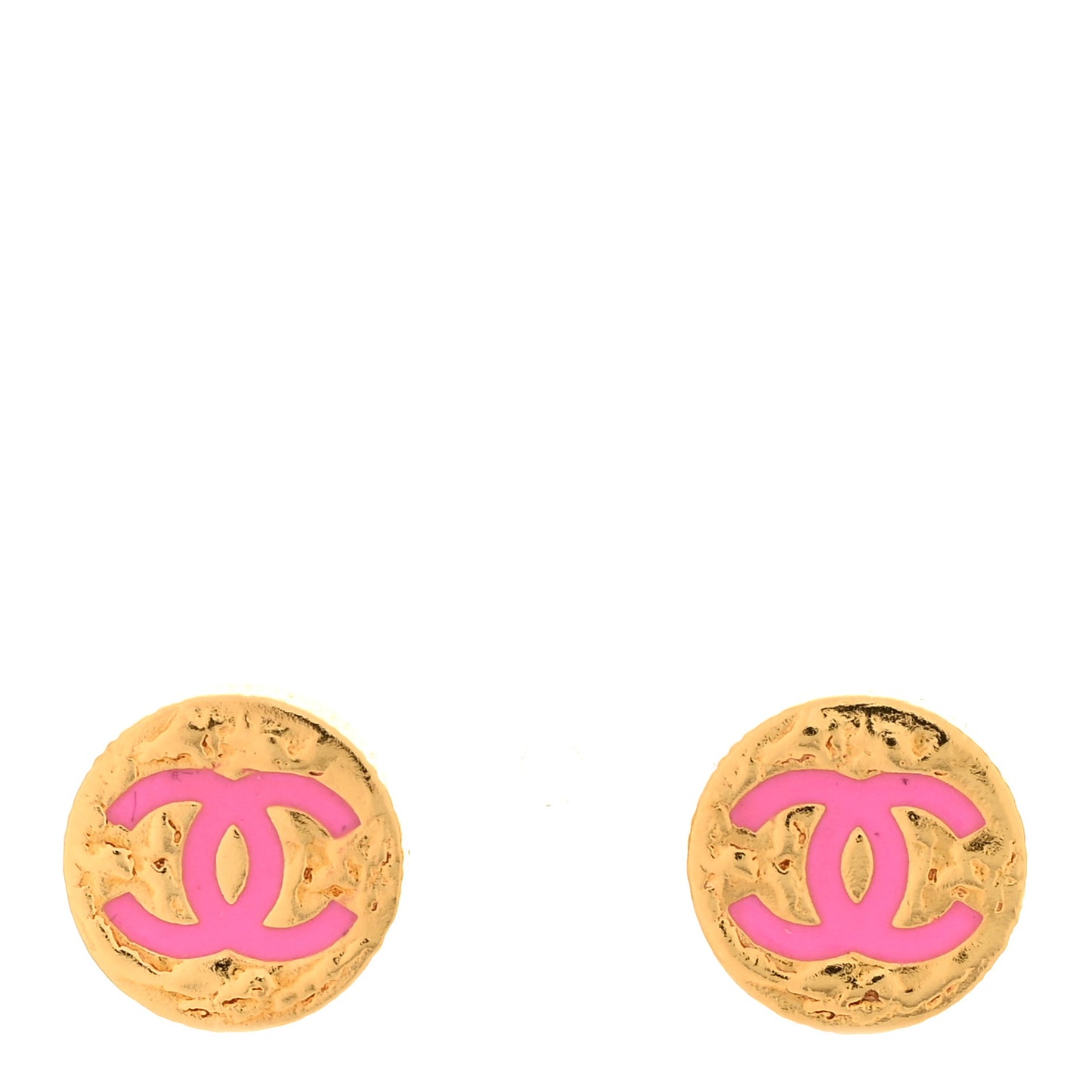 Metal Enamel CC Round Earrings Gold Pink