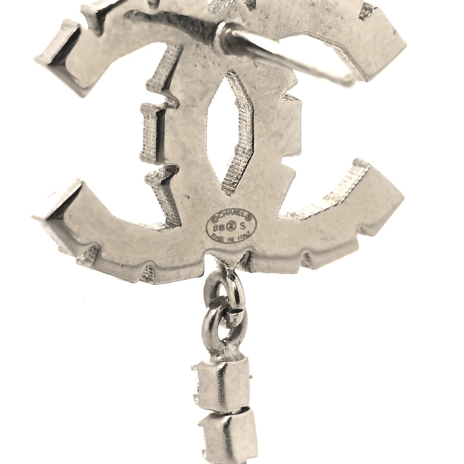 Chanel Metal Baguette Round Crystal CC Drop Long Earrings Silver 6 of 8