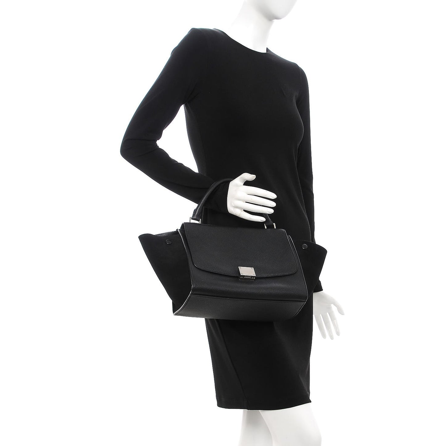 Drummed Calfskin Suede Small Trapeze Black