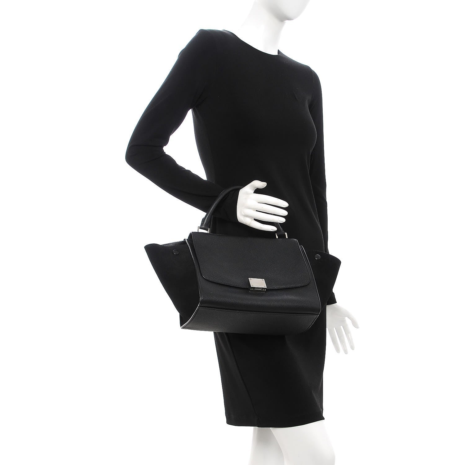 Celine Drummed Calfskin Suede Small Trapeze Black 3 of 8