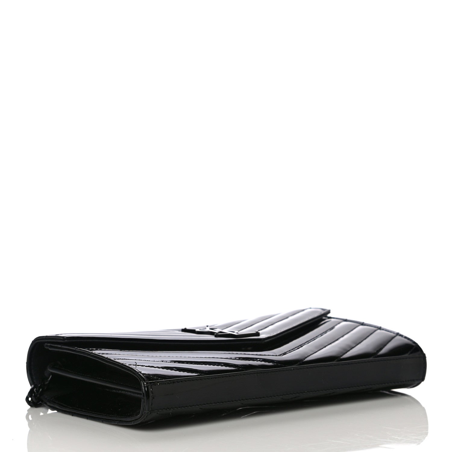 Saint Laurent Patent Matelasse Chevron Monogram Chain Wallet Black 3 of 18