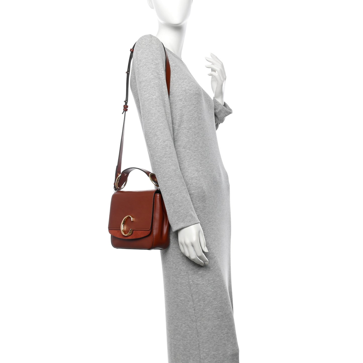 Calfskin Small Square C Double Carry Sepia Brown