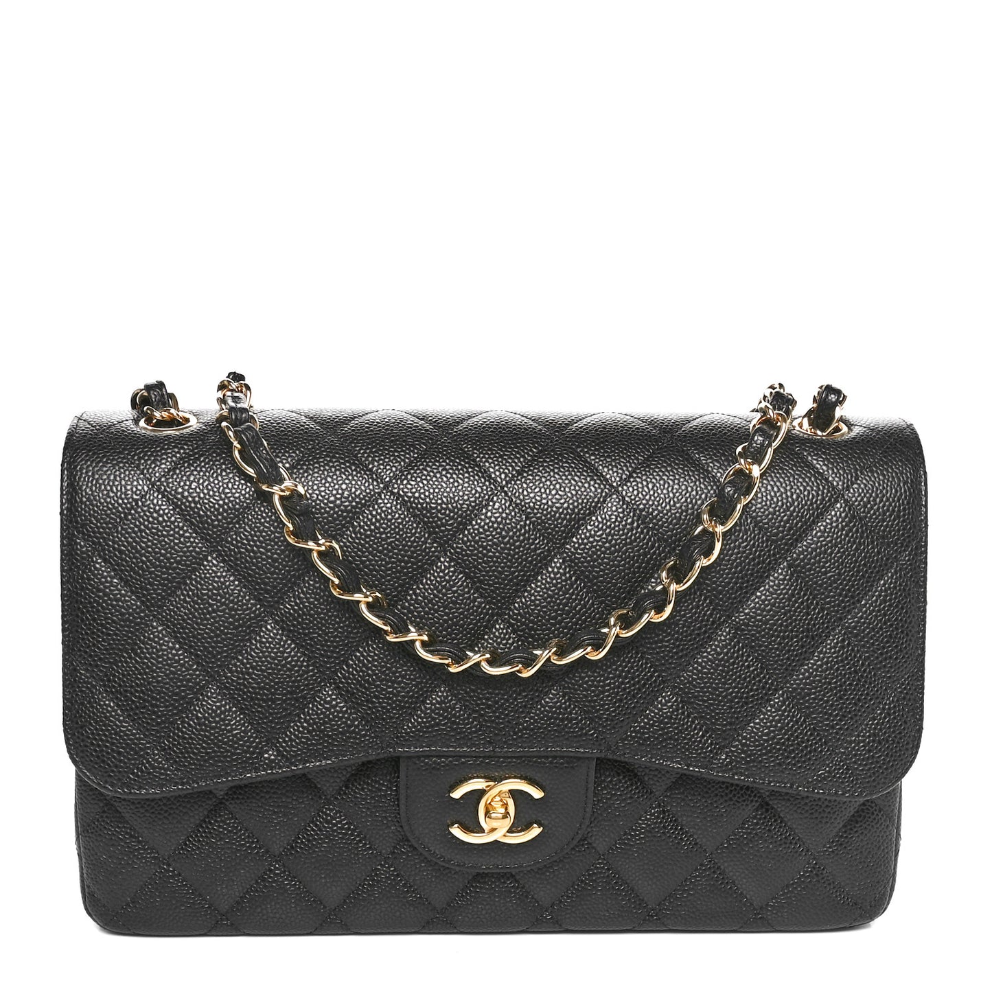 Caviar Quilted Jumbo Double Flap Black