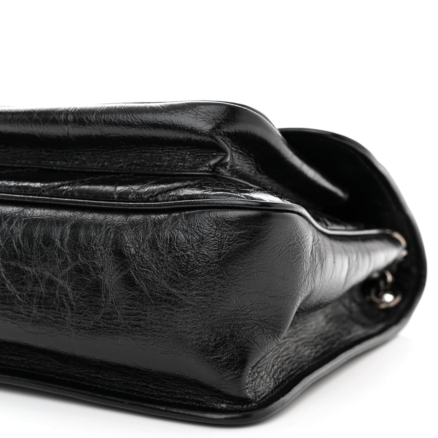 Crinkled Calfskin Matelasse Monogram Medium Niki Chain Satchel Black