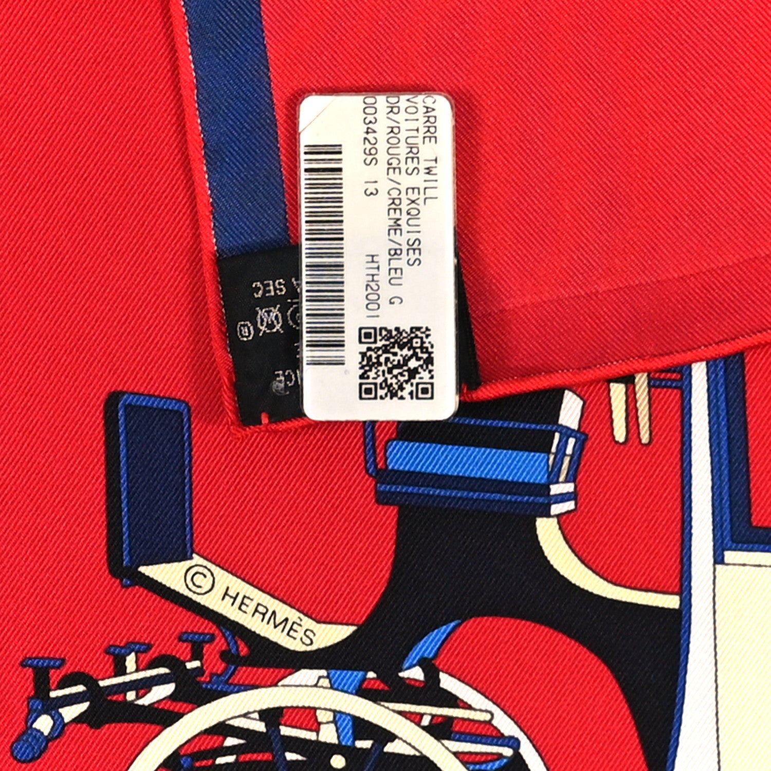 Hermes Silk Voitures Exquises Scarf 90 Rouge Creme Bleu 3 of 4