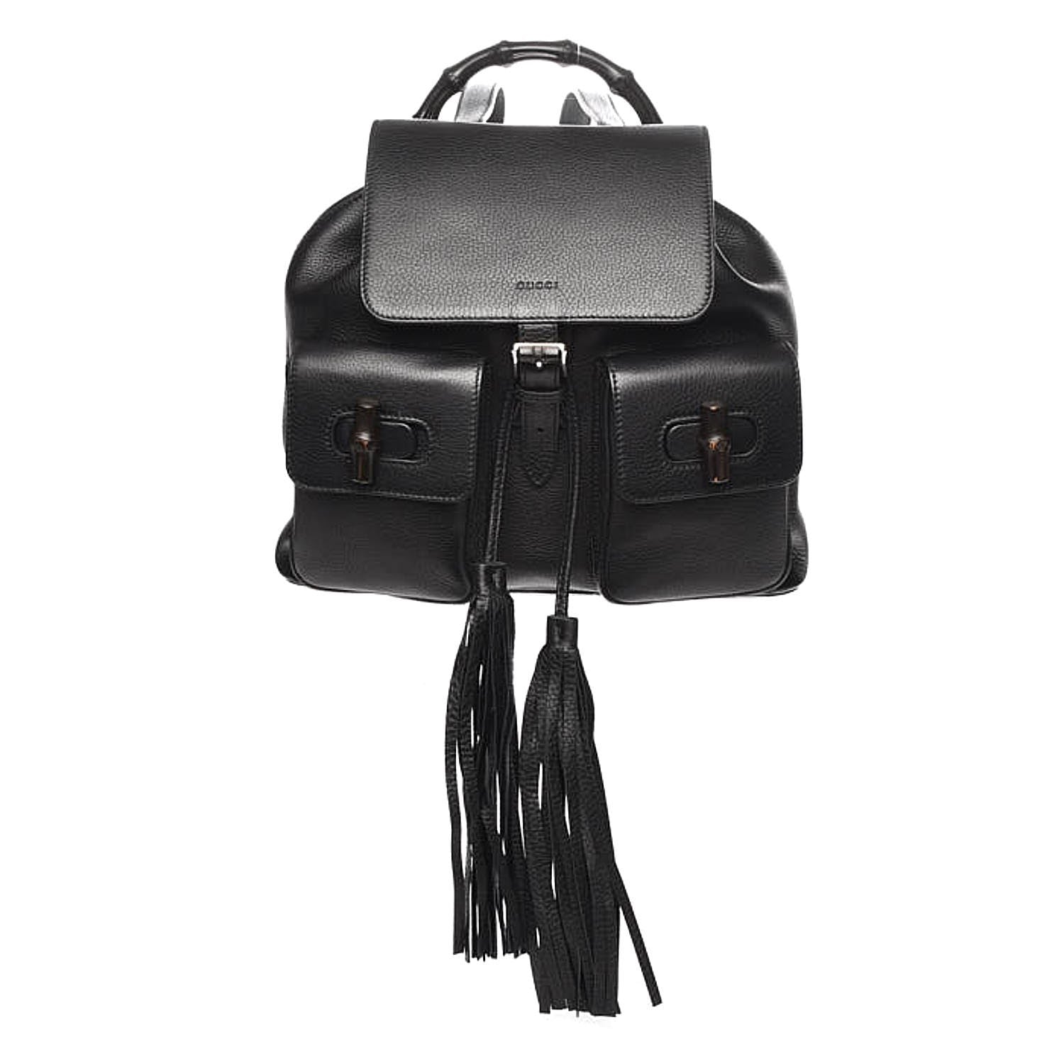 Gucci Cellarius Calfskin Medium Bamboo Backpack Black 1 of 7